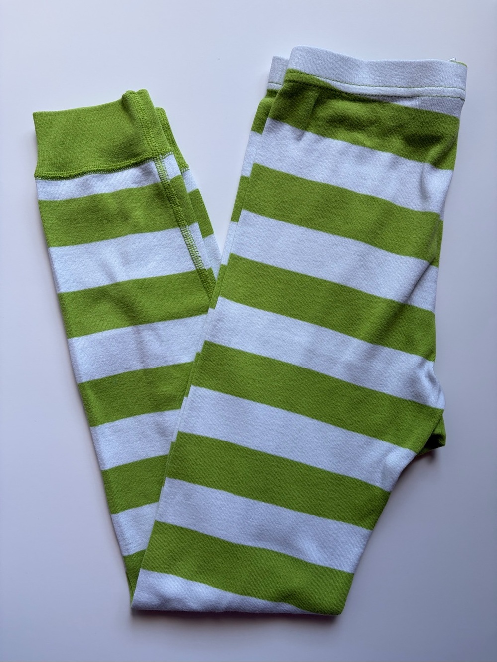 Hanna Andersson lime green & white striped snug fit pajama pants. Size: 10